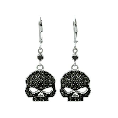 Harley-Davidson Women's Black Ice Willie G Skull Bling Earrings, Sterling Silver HDE0283