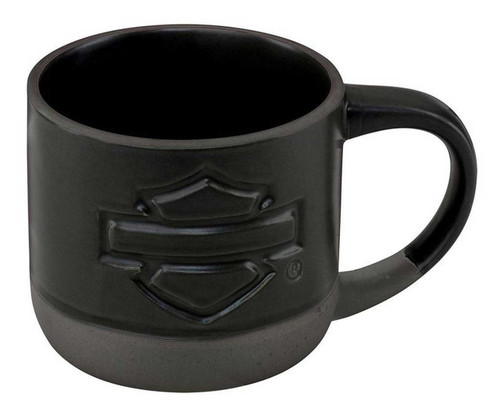 Harley-Davidson® Open Bar & Shield Pottery-Style Ceramic Mug, Tonal Gray Base