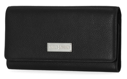 Harley-Davidson® Women's Classic Logo Genuine Leather Clutch Wallet - Black