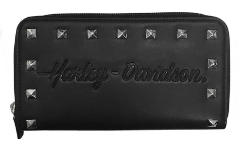 Harley-Davidson® Women's Misrule Studded Zip Around Leather Wallet - Black