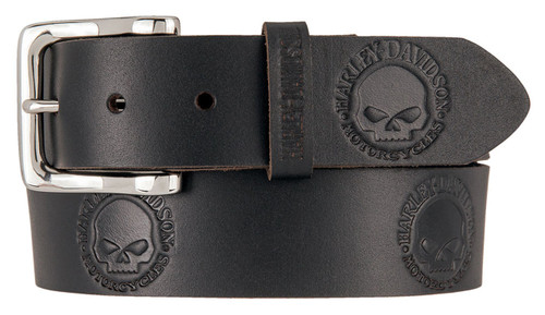 Harley-Davidson® Men's Embossed Willie's World Leather Belt, Black HDMBT11332-BLK