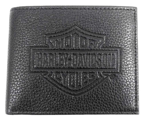 Harley-Davidson® Mens B&S Embossed Pocketed Billfold Leather Wallet MSB8361-BLACK