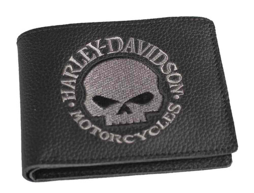 Harley-Davidson® Men's Embroidered Willie G Skull Billfold Wallet, XML6172-GRYBLK