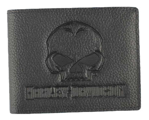 Harley-Davidson® Mens Emboss Willie G Skull Leather Billfold Wallet XML4763-BLACK