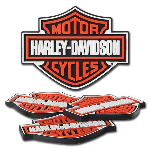 The Harley-Davidson Bar & Shield Coasters are designed like rubber beverage mats for bars! The no-slip, contoured rubber protects from drips and spills while offering superior durability.