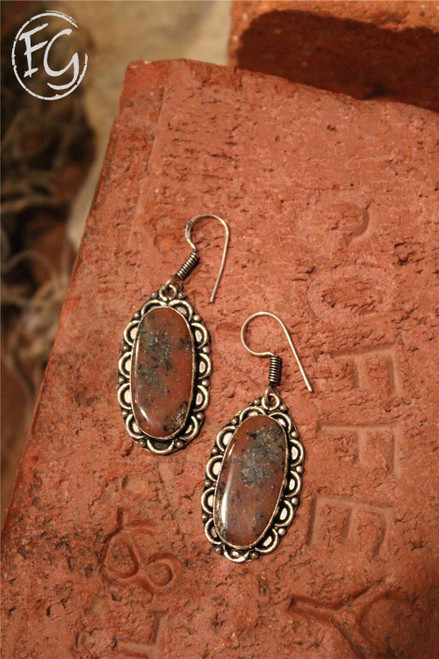 Deep In Thought Honey Dendrite Opal Gem Stone Earrings