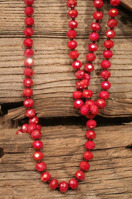 Cherry Red Crystal Beaded Long Necklace