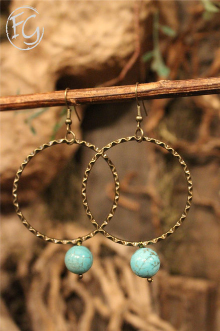 Natural Turquoise Stone Hoop Earrings