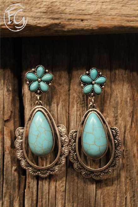 Floral Drop Turquoise Earrings