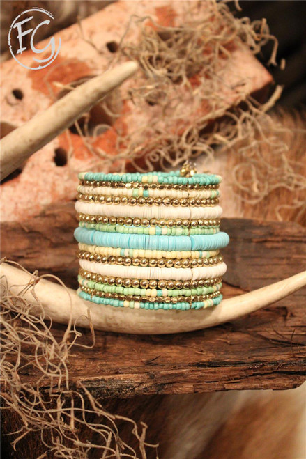 Take Me Away Turquoise Multi Bead Cuff Bracelet