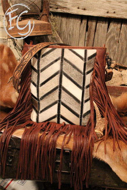 Chevron Hide Hide And Leather Handbag