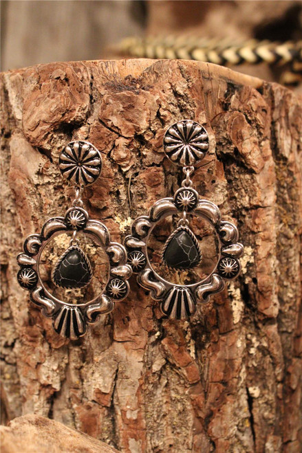 Center Of Attention Black Earrings