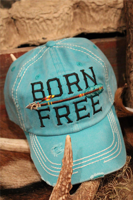 Born Free Solid Turquoise Distressed Ball Cap