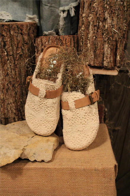 Lacey Cream Clog Slip Ons