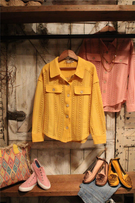 Delightful Disguise Mustard Button Up Top