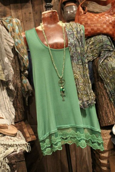 green knit plus size sleeveless lace top or dress tank extender