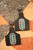 Tagged Turquoise Marquee And Black Leather Earrings