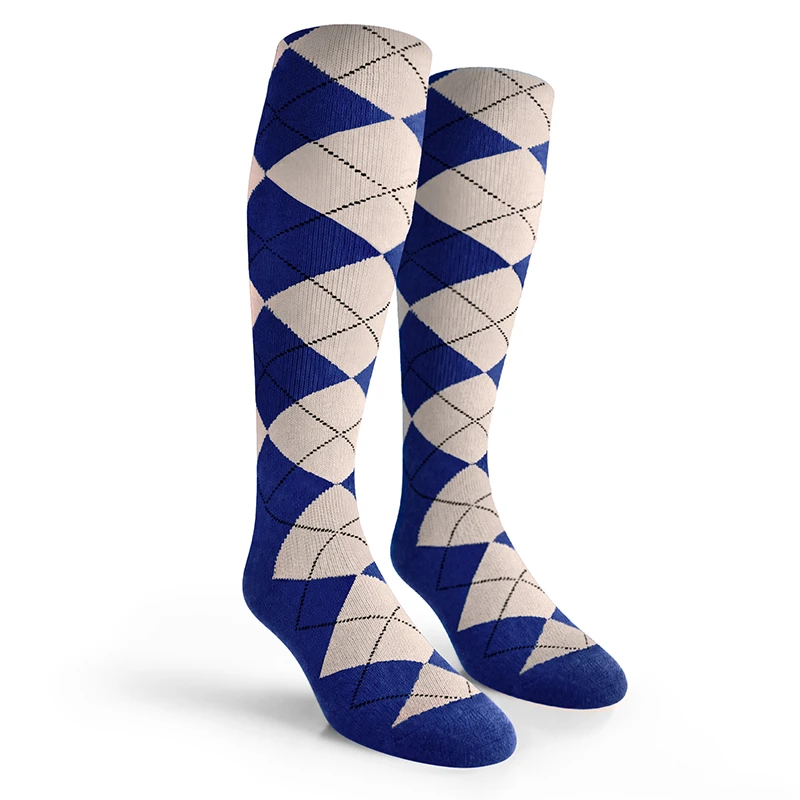 Argyle Socks - Mens Over-the-Calf - R: Royal/White