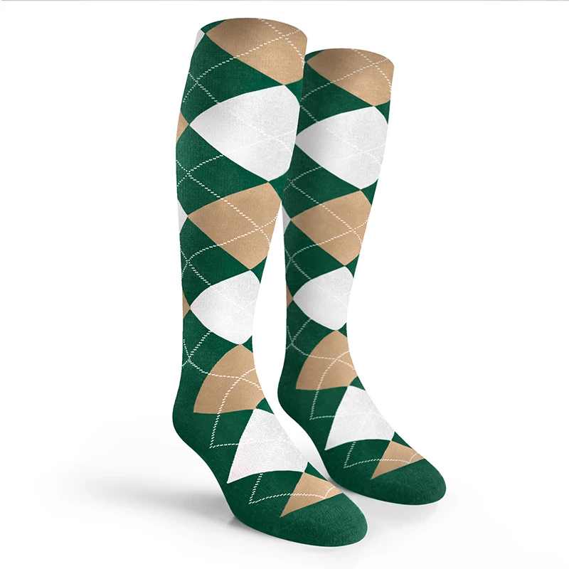 Argyle Socks - Mens Over-the-Calf - HHHH: Dark Green/Khaki/White