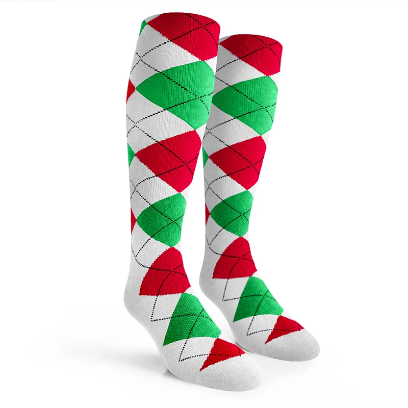 Youth Over the Calf Argyle Socks White, Lime Green and Red
