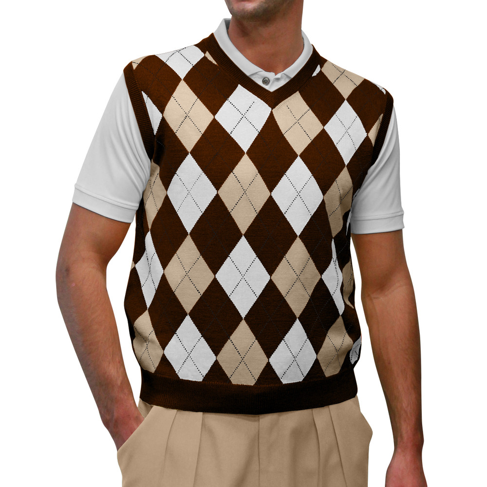 Argyle Golf Sweater Vest | Brown/Khaki/White | Mens