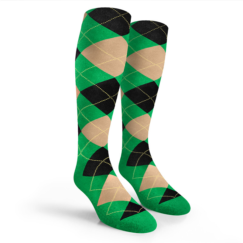 Argyle Socks - Mens Over-the-Calf - MMM: Lime/Khaki/Black