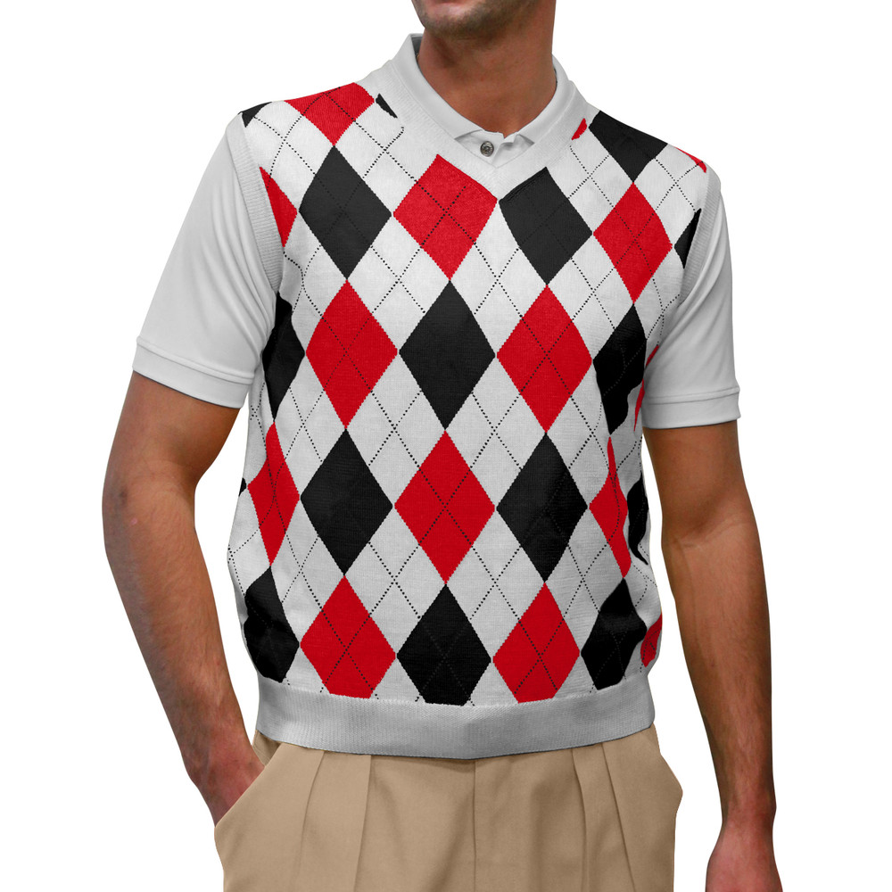 Argyle Golf Sweater Vest | White/Red/Black | Mens