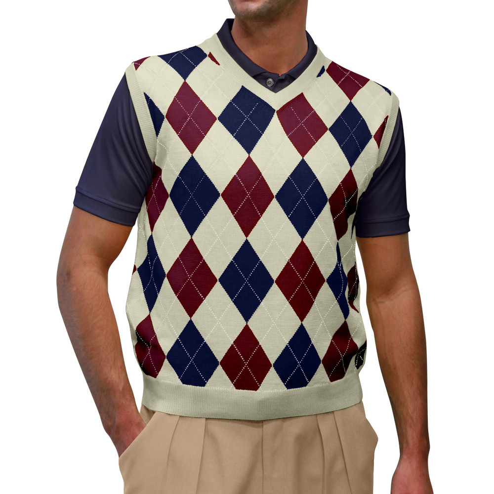 Argyle Golf Sweater Vest | Natural/Navy/Maroon | Mens