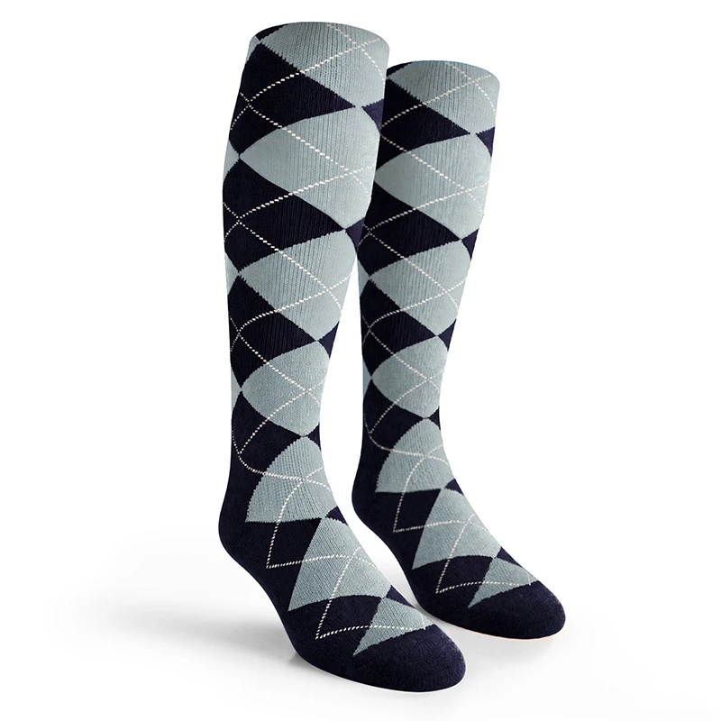 Argyle Socks - Mens Over-the-Calf - ZZ: Navy/Light Blue