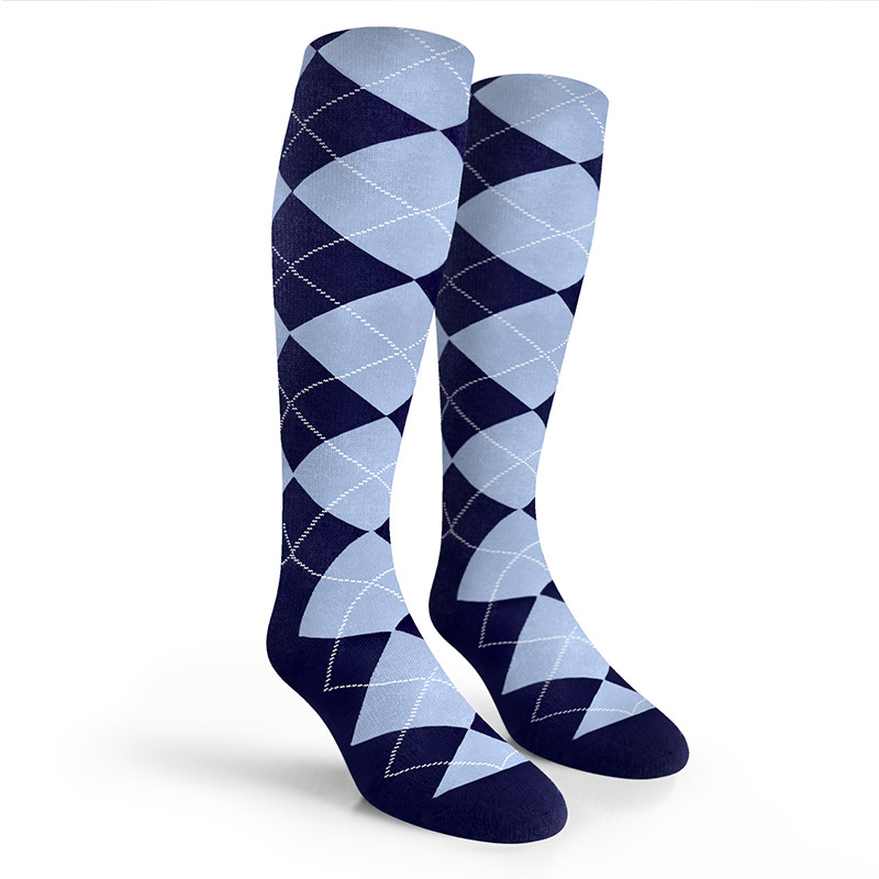 Argyle Socks - Mens Over-the-Calf - ZZ: Navy/Light Blue