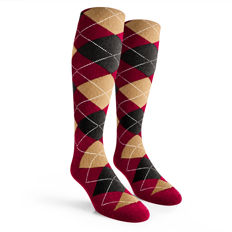 Argyle Socks - Mens Over-the-Calf - CCCC: Maroon/Black/Khaki