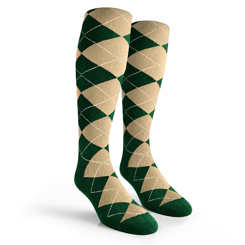 Argyle Socks -  Mens Over-the-Calf - CCC: Dark Green/Natural