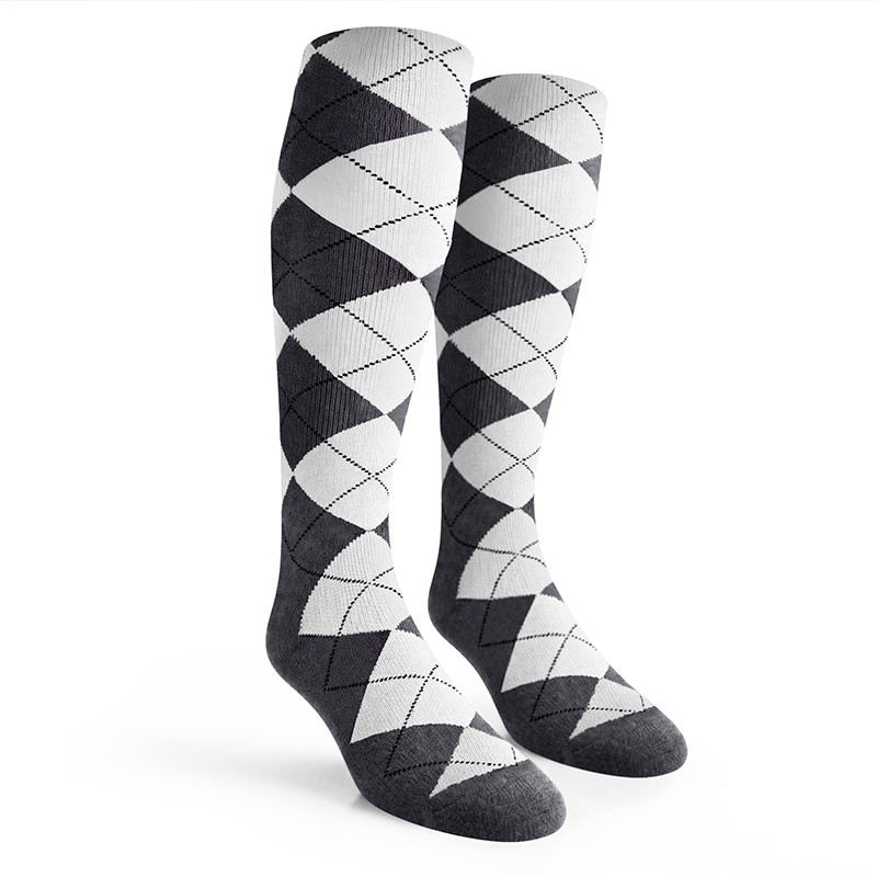 Argyle Socks - Mens Over-the-Calf - O: Charcoal/White