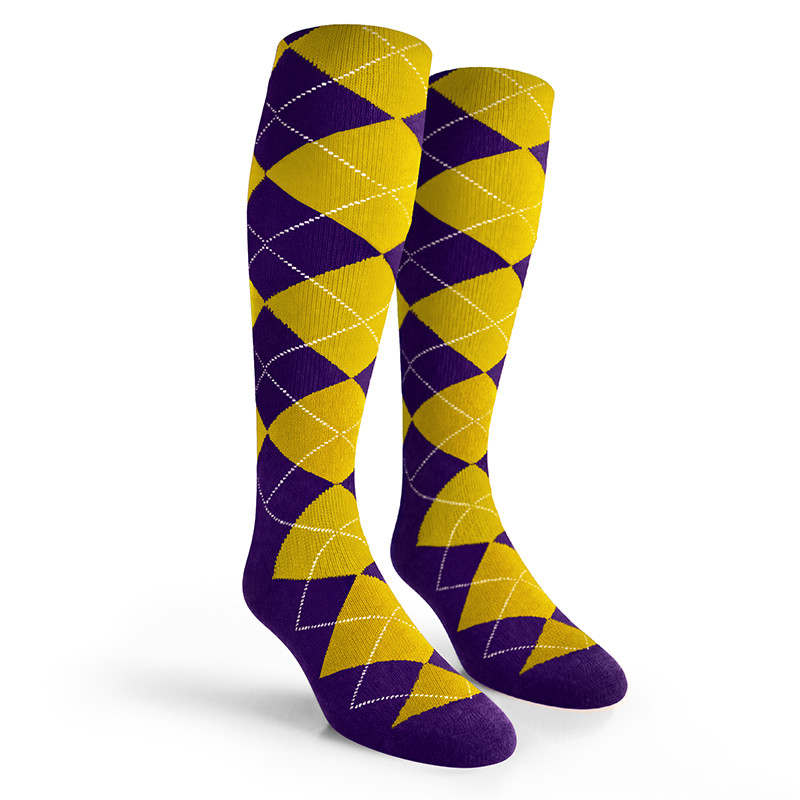 Argyle Socks - Mens Over-the-Calf - JJ: Purple/Yellow