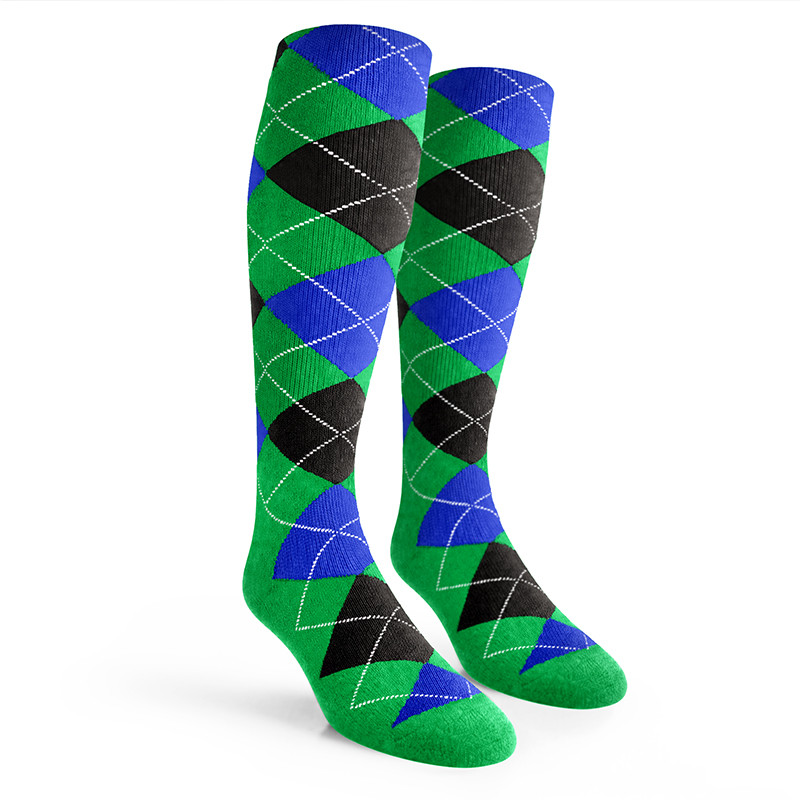 Argyle Socks - Mens Over-the-Calf - III: Lime/Black/Royal
