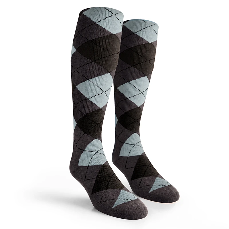 Argyle Socks - Mens Over-the-Calf - VVVV: Charcoal/Black/Light Blue