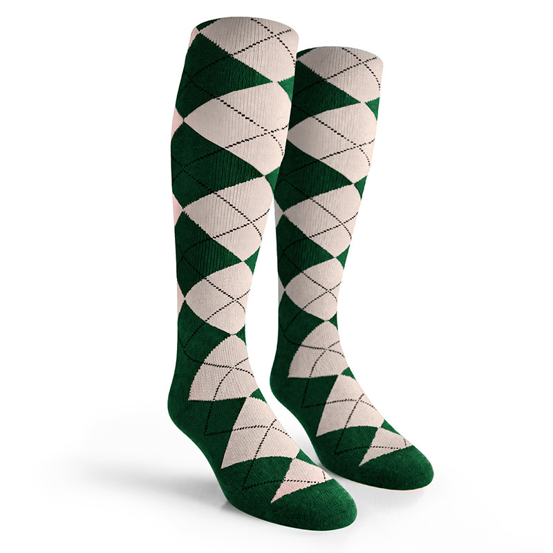 Argyle Socks - Mens Over-the-Calf - UU: Dark Green/White