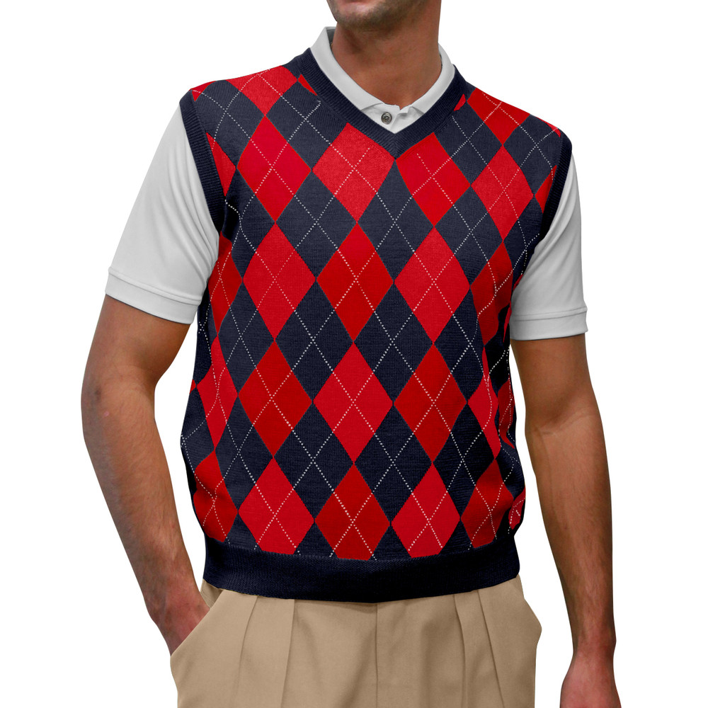 Argyle Golf Sweater Vest | Navy/Red | Mens