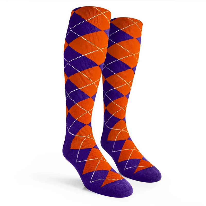 Argyle Socks - Ladies Over-the-Calf - 5D: Purple/Orange