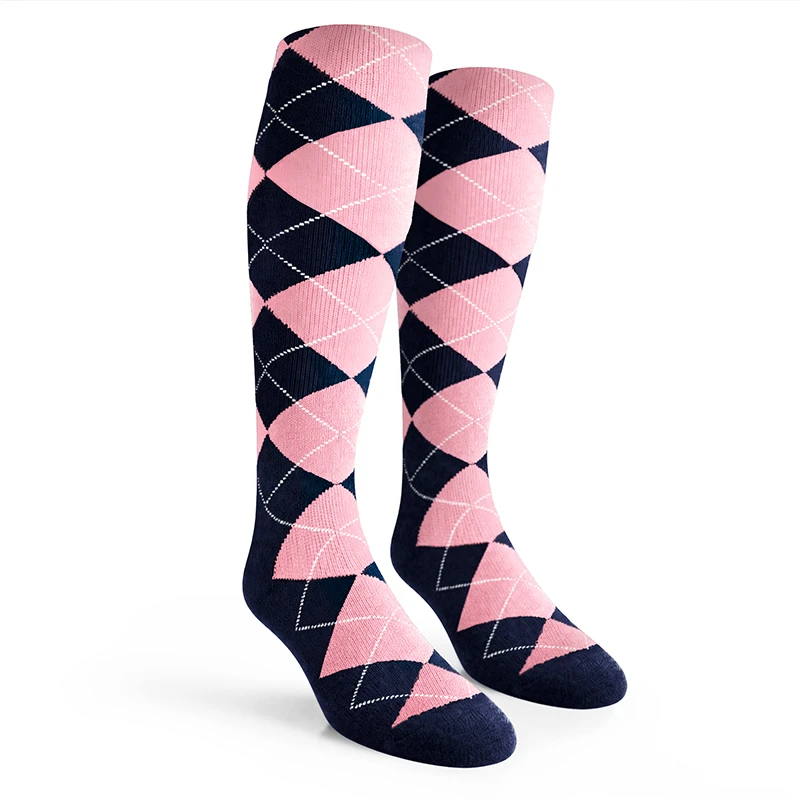 Argyle Socks - Mens Over-the-Calf - AAA: Navy/Pink
