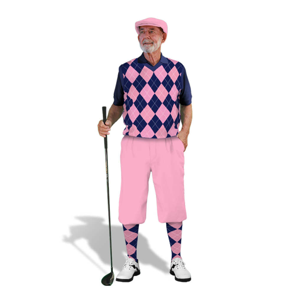 Mens Pink & Navy Sweater Golf Outfit