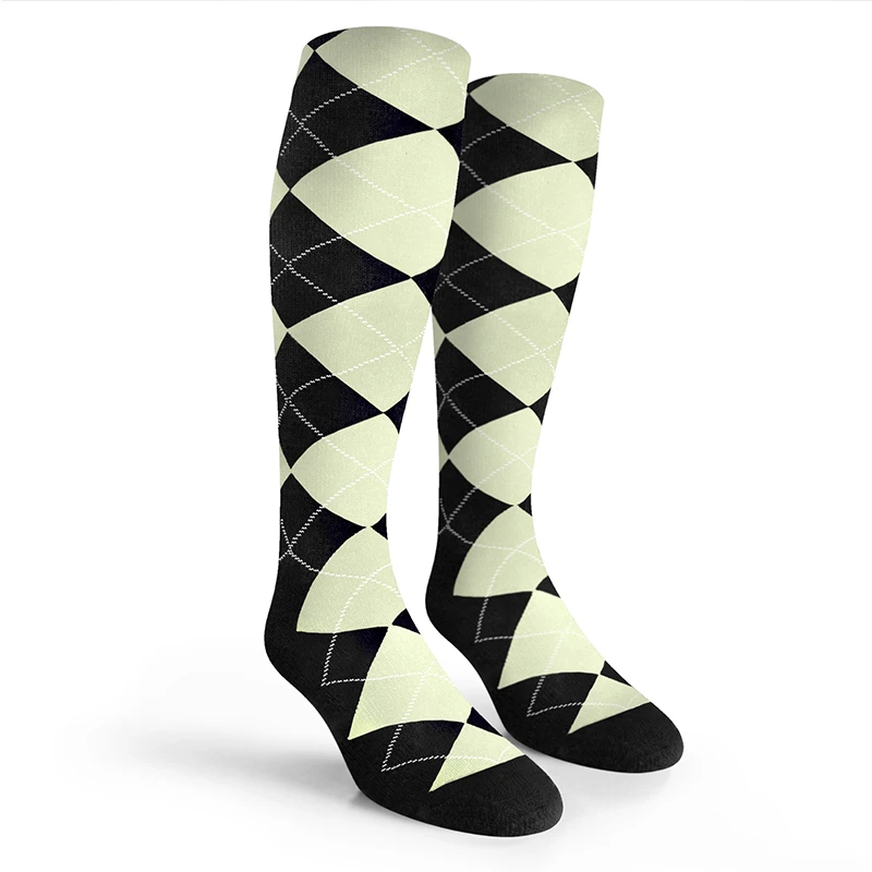 Argyle Socks - Mens Over-the-Calf - BBB: Black/Natural