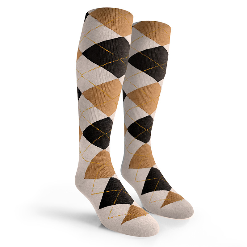 Argyle Socks - Mens Over-the-Calf - YYY: White/Black/Khaki