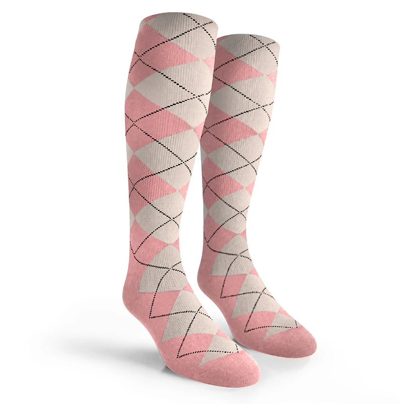 Argyle Socks - Mens Over-the-Calf - FF: Pink/White