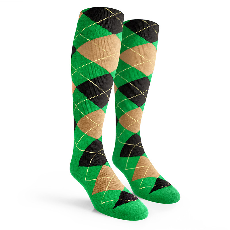 Youth Over the Calf Argyle Socks Lime, Khaki and Black