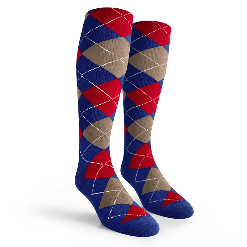 Argyle Socks - Mens Over-the-Calf - BBBB: Royal/Taupe/Red