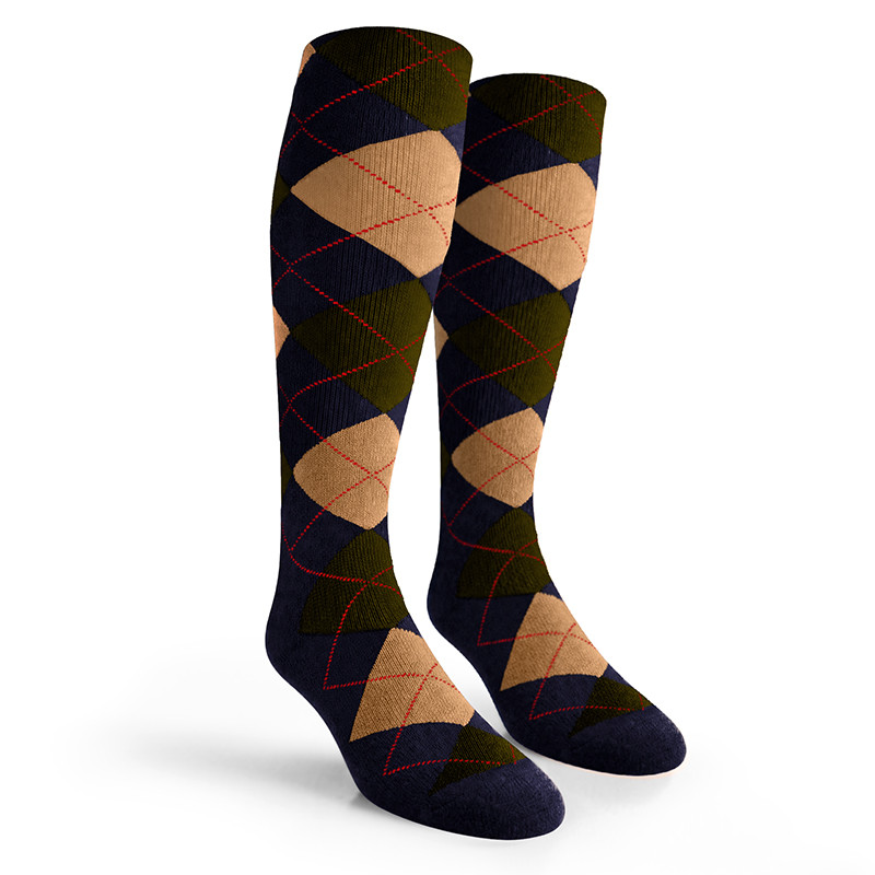 Argyle Socks - Mens Over-the-Calf - K: Navy/Khaki/Olive