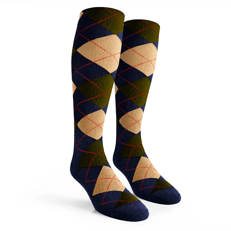 Argyle Socks - Mens Over-the-Calf - K: Navy/Khaki/Olive