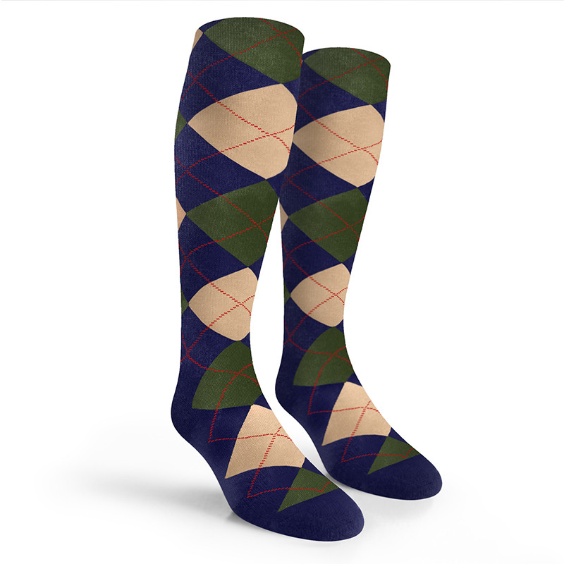 Argyle Socks - Mens Over-the-Calf - K: Navy/Khaki/Olive
