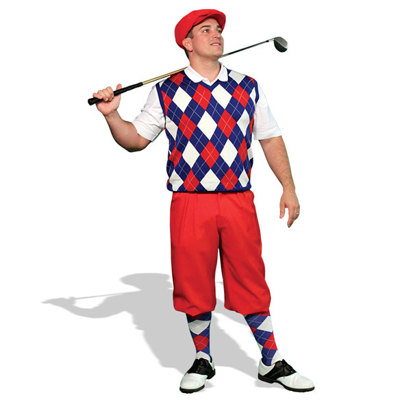Mens Red, Royal & White Sweater Golf Outfit